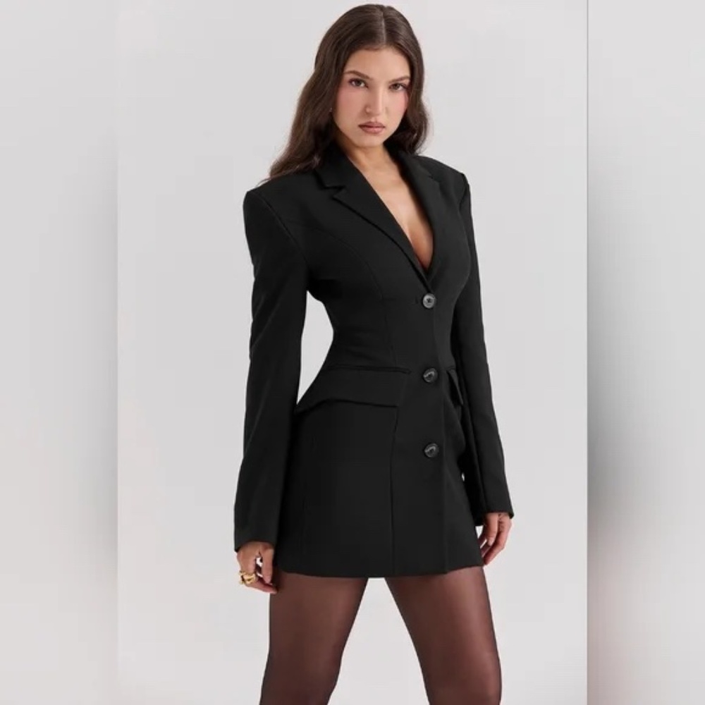 House Of CB Amia black blazer Long Sleeve mini dress XS NWT